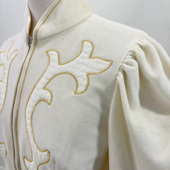 Oscar de la Renta Size 8 Robe Hollywood Regency Velour Fleece Embroidered Cream - Picture 13 of 13